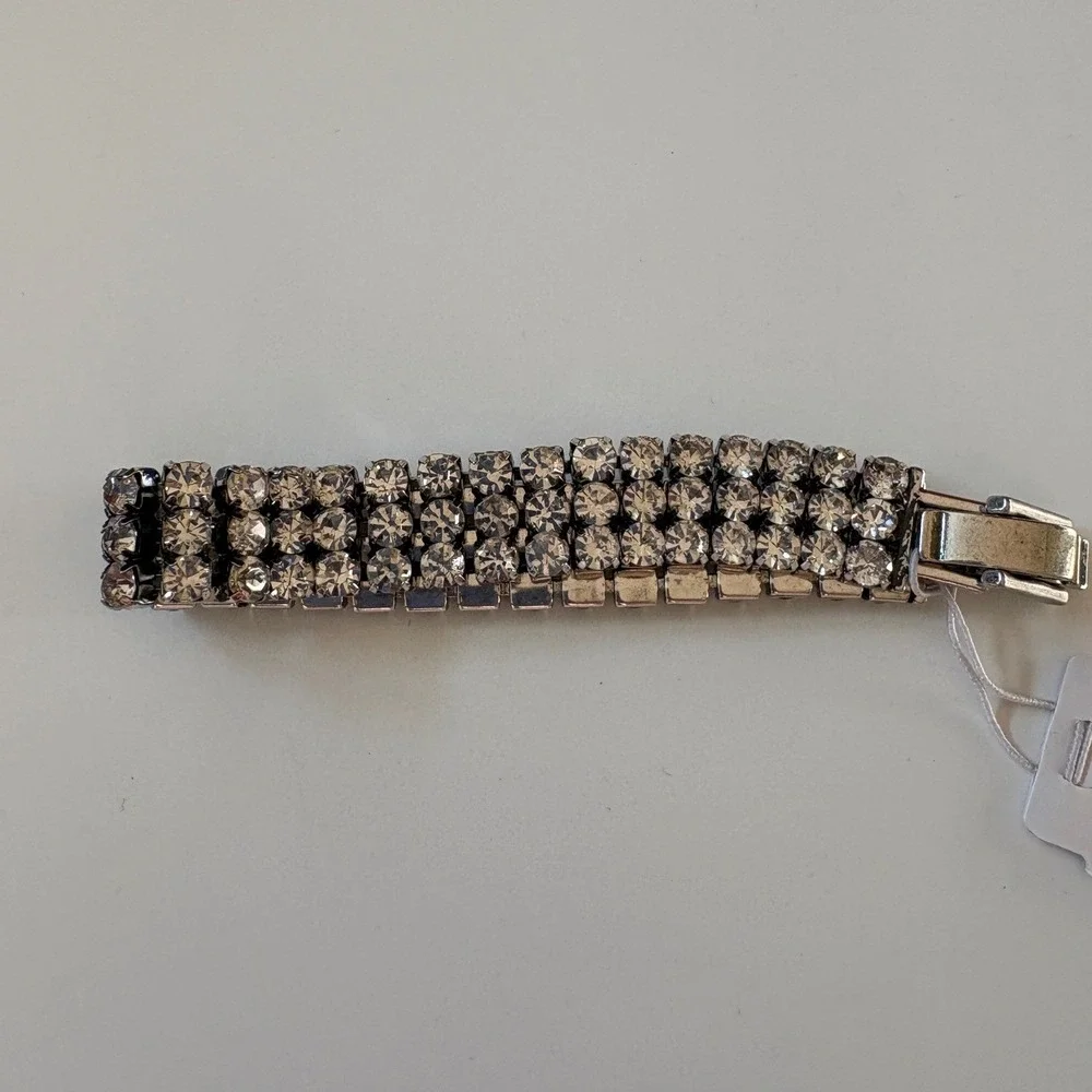 J.Crew Cupchain Three Row Crystal Tennis Bracelet Silver Tone CQ359 NWT